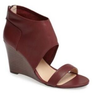 SOLE SOCIETY Leather Wedge Bootie Sandal Wine/Red SZ 7